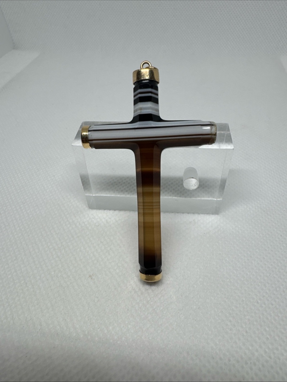 Vintage 14k Yellow Gold Carved Agate Stone Cross Pendant, 10.3g, Read!!!